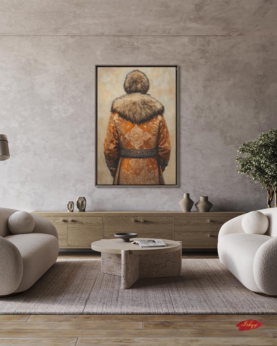 Mongolian Man Wall Art Nomadic Portrait Canvas Painting Traditional Mongolian Clothing Cultural Home Decor Living Room Bedroom Wall Art
