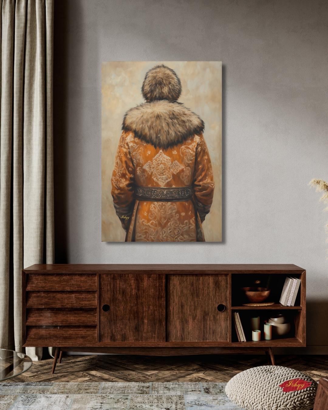 Mongolian Man Wall Art Nomadic Portrait Canvas Painting Traditional Mongolian Clothing Cultural Home Decor Living Room Bedroom Wall Art