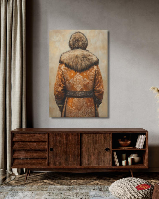 Mongolian Man Wall Art Nomadic Portrait Canvas Painting Traditional Mongolian Clothing Cultural Home Decor Living Room Bedroom Wall Art