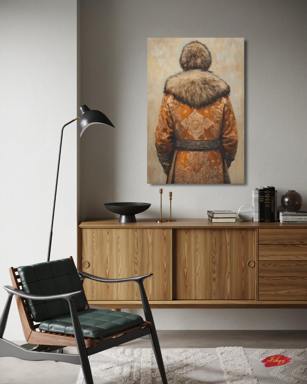 Mongolian Man Wall Art Nomadic Portrait Canvas Painting Traditional Mongolian Clothing Cultural Home Decor Living Room Bedroom Wall Art