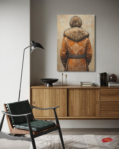 Mongolian Man Wall Art Nomadic Portrait Canvas Painting Traditional Mongolian Clothing Cultural Home Decor Living Room Bedroom Wall Art