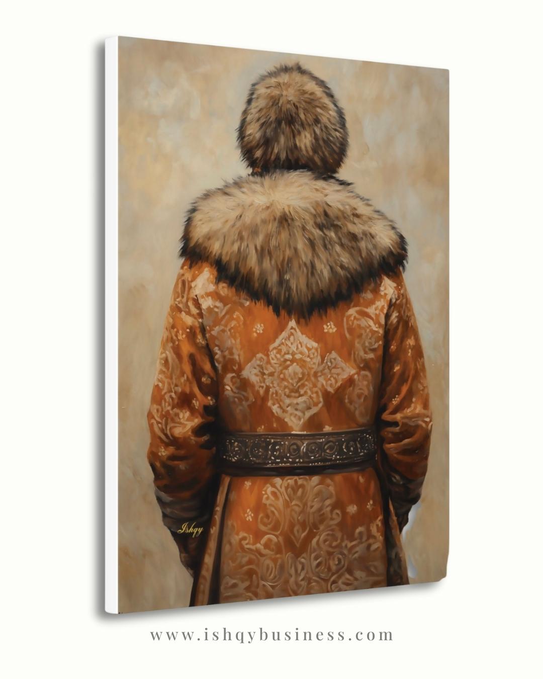Mongolian Man Wall Art Nomadic Portrait Canvas Painting Traditional Mongolian Clothing Cultural Home Decor Living Room Bedroom Wall Art