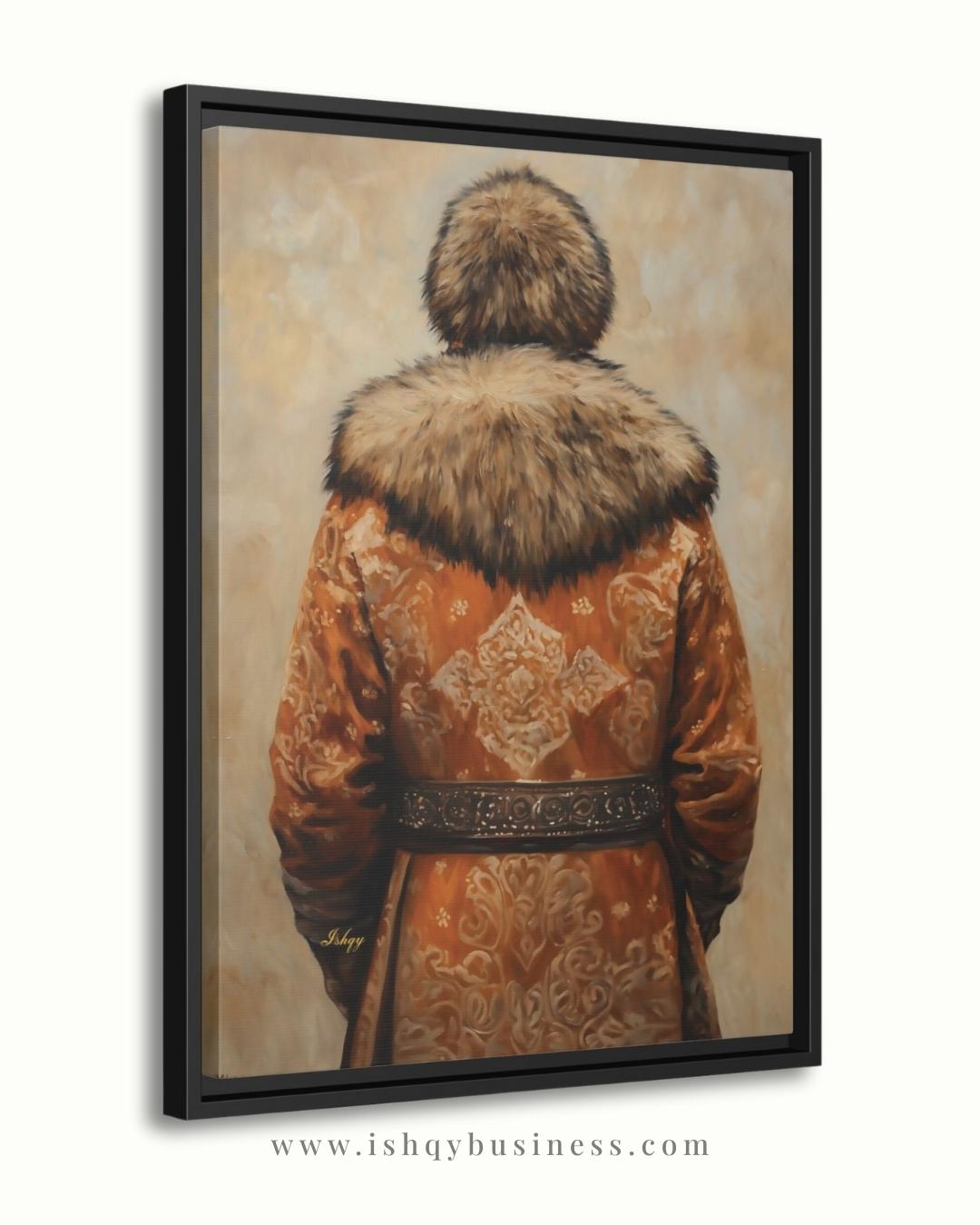 Mongolian Man Wall Art Nomadic Portrait Canvas Painting Traditional Mongolian Clothing Cultural Home Decor Living Room Bedroom Wall Art