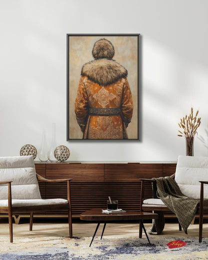 Mongolian Man Wall Art Nomadic Portrait Canvas Painting Traditional Mongolian Clothing Cultural Home Decor Living Room Bedroom Wall Art