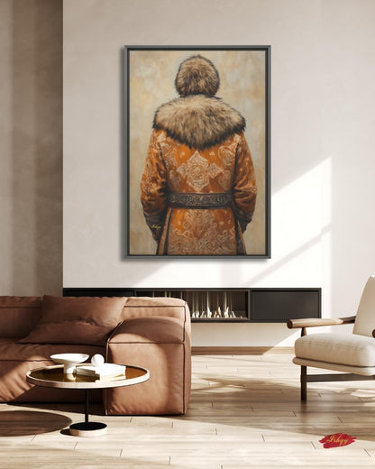 Mongolian Man Wall Art Nomadic Portrait Canvas Painting Traditional Mongolian Clothing Cultural Home Decor Living Room Bedroom Wall Art
