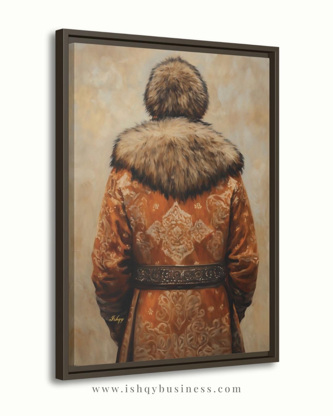 Mongolian Man Wall Art Nomadic Portrait Canvas Painting Traditional Mongolian Clothing Cultural Home Decor Living Room Bedroom Wall Art