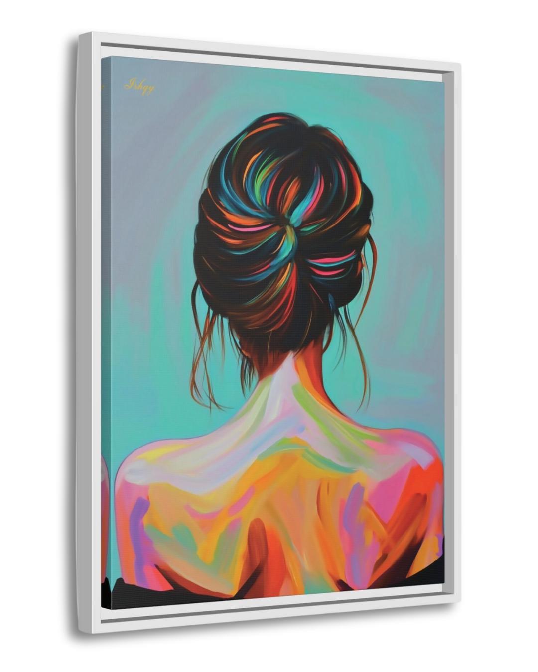 Colorful Woman Art Print, Modern Portrait Canvas, Back View Female Painting, Vibrant Wall Decor, Contemporary Home Artwork