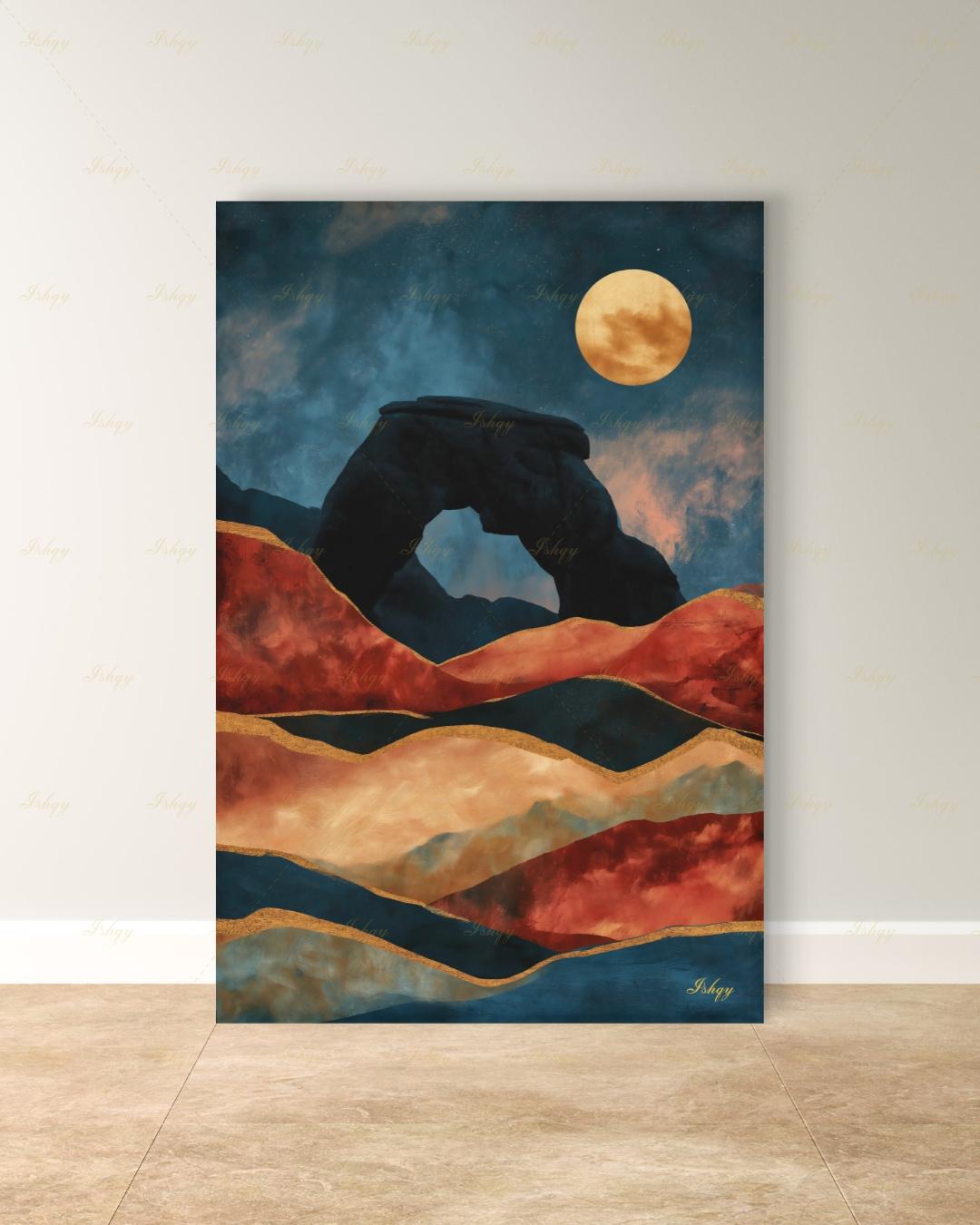 Arches National Park, Moab Desert Moon Painting, Southwest Wall Art, Mid Century Canvas Wall Art, Framed Canvas Print, Extra Large Oversized