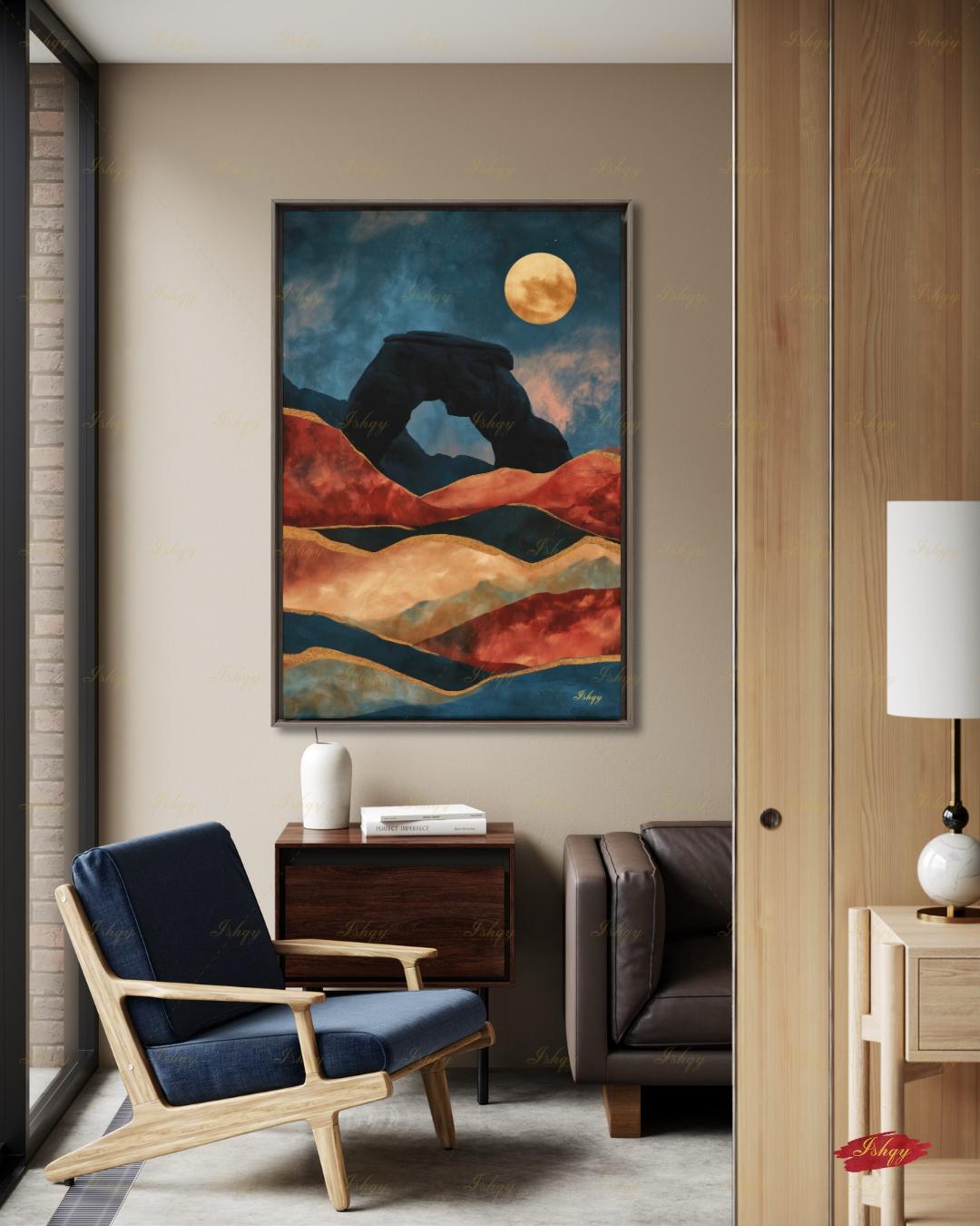Arches National Park, Moab Desert Moon Painting, Southwest Wall Art, Mid Century Canvas Wall Art, Framed Canvas Print, Extra Large Oversized