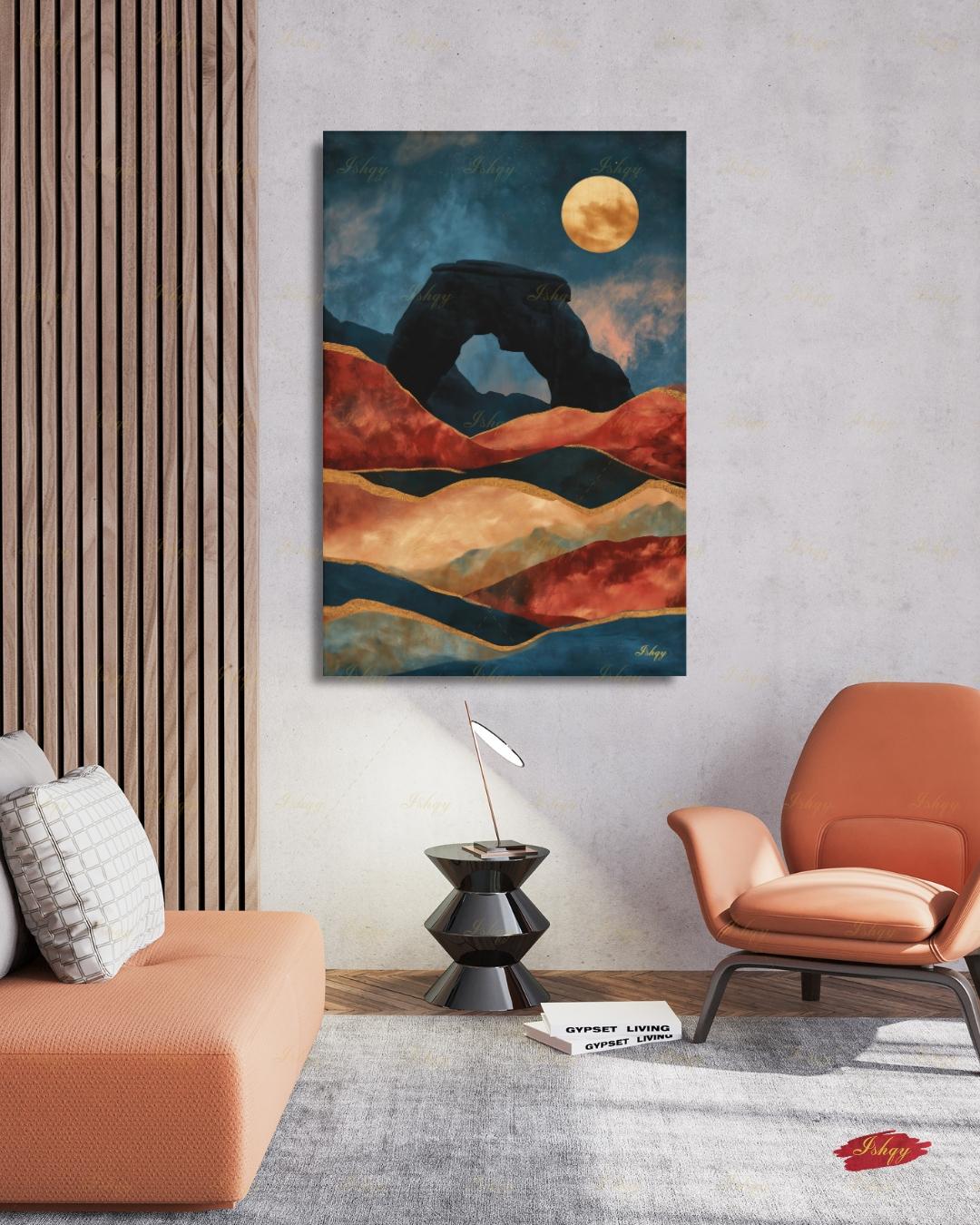 Arches National Park, Moab Desert Moon Painting, Southwest Wall Art, Mid Century Canvas Wall Art, Framed Canvas Print, Extra Large Oversized