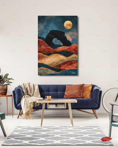 Arches National Park, Moab Desert Moon Painting, Southwest Wall Art, Mid Century Canvas Wall Art, Framed Canvas Print, Extra Large Oversized