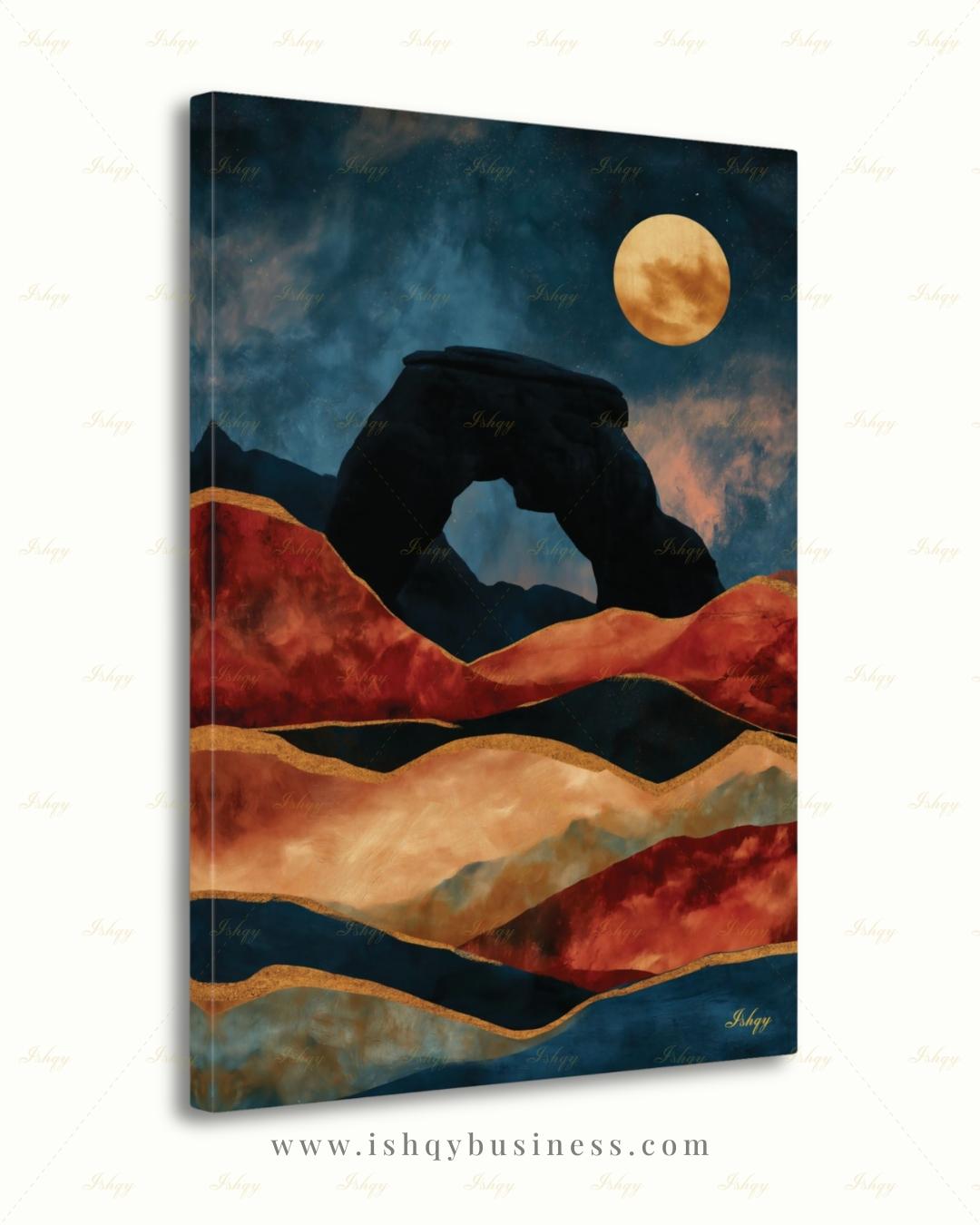 Arches National Park, Moab Desert Moon Painting, Southwest Wall Art, Mid Century Canvas Wall Art, Framed Canvas Print, Extra Large Oversized