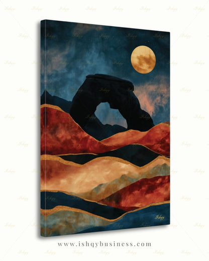 Arches National Park, Moab Desert Moon Painting, Southwest Wall Art, Mid Century Canvas Wall Art, Framed Canvas Print, Extra Large Oversized