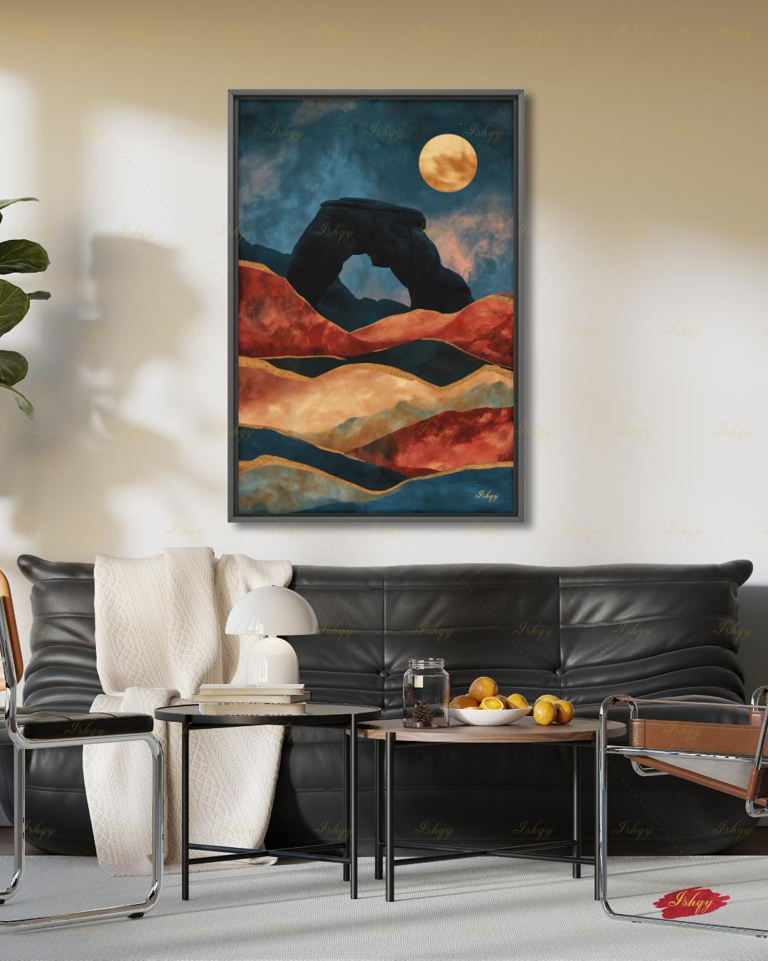Arches National Park, Moab Desert Moon Painting, Southwest Wall Art, Mid Century Canvas Wall Art, Framed Canvas Print, Extra Large Oversized
