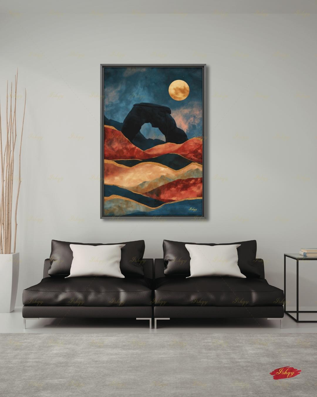 Arches National Park, Moab Desert Moon Painting, Southwest Wall Art, Mid Century Canvas Wall Art, Framed Canvas Print, Extra Large Oversized
