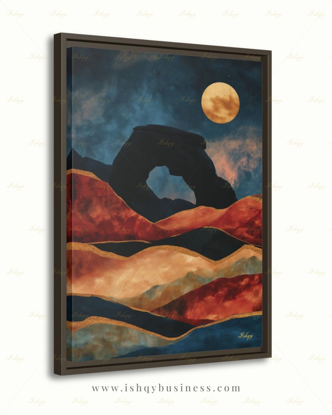 Arches National Park, Moab Desert Moon Painting, Southwest Wall Art, Mid Century Canvas Wall Art, Framed Canvas Print, Extra Large Oversized