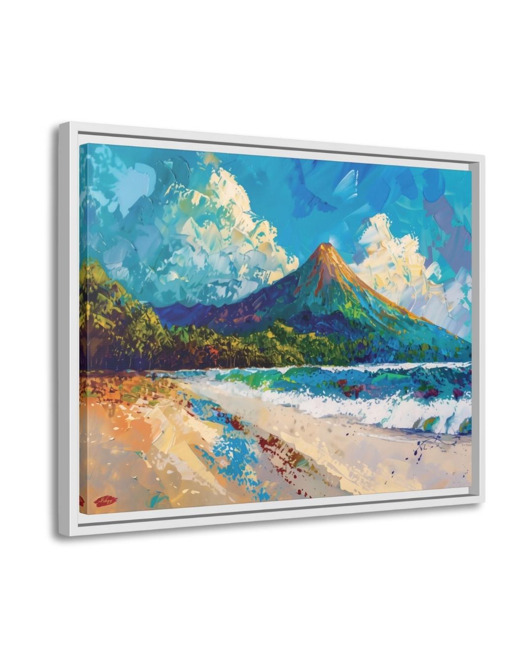 Arenal Volcano Costa Rica Wall Art Canvas Print, Tropical Beach Landscape Painting, Boho Coastal Home Decor, Living Room Artwork, Art Prints