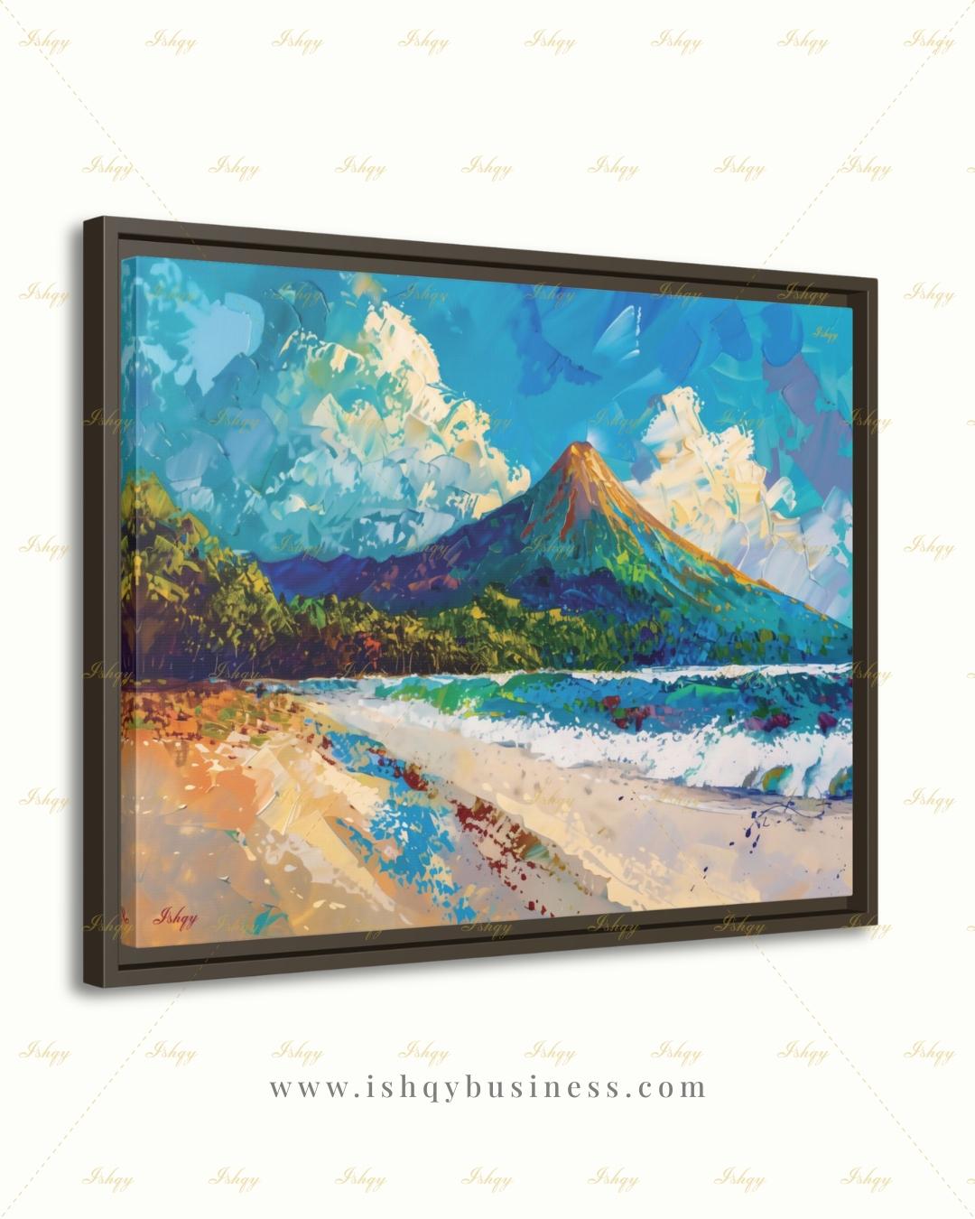 Arenal Volcano Costa Rica Art - Vibrant Tropical Beach and Jungle Landscape Painting for Adventure Inspired Home Decor and Travel Gifts