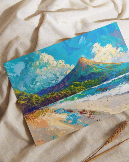 Arenal Volcano Costa Rica Art - Vibrant Tropical Beach and Jungle Landscape Painting for Adventure Inspired Home Decor and Travel Gifts