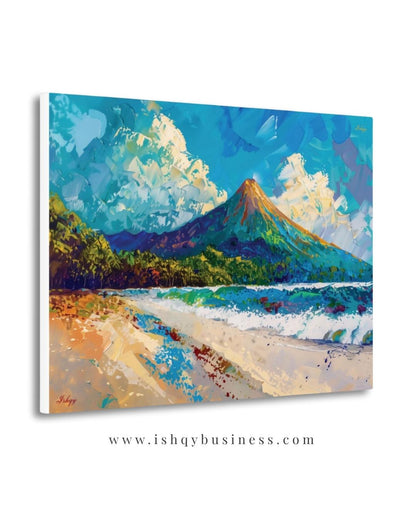 Arenal Volcano Costa Rica Wall Art Canvas Print, Tropical Beach Landscape Painting, Boho Coastal Home Decor, Living Room Artwork, Art Prints