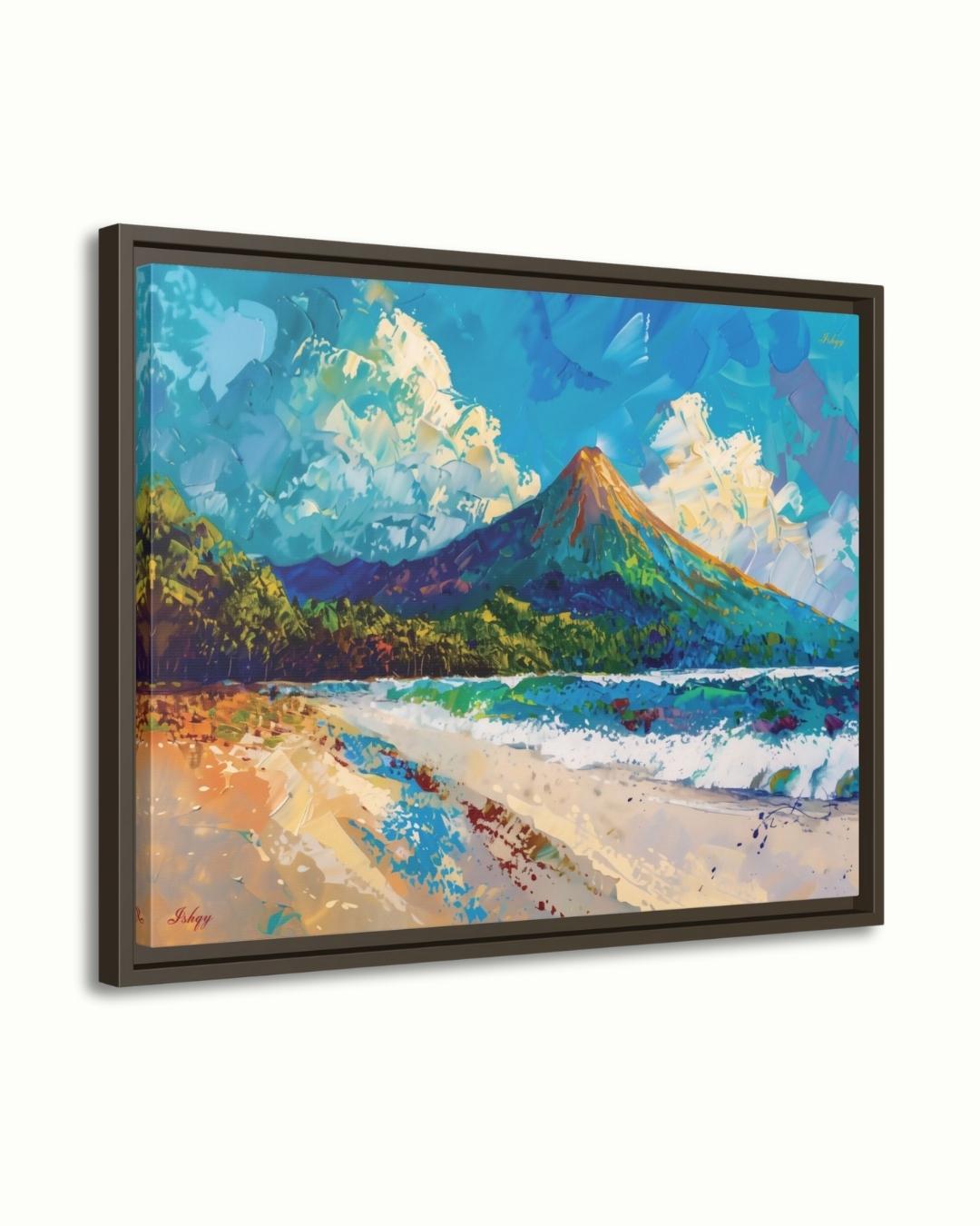Arenal Volcano Costa Rica Wall Art Canvas Print, Tropical Beach Landscape Painting, Boho Coastal Home Decor, Living Room Artwork, Art Prints