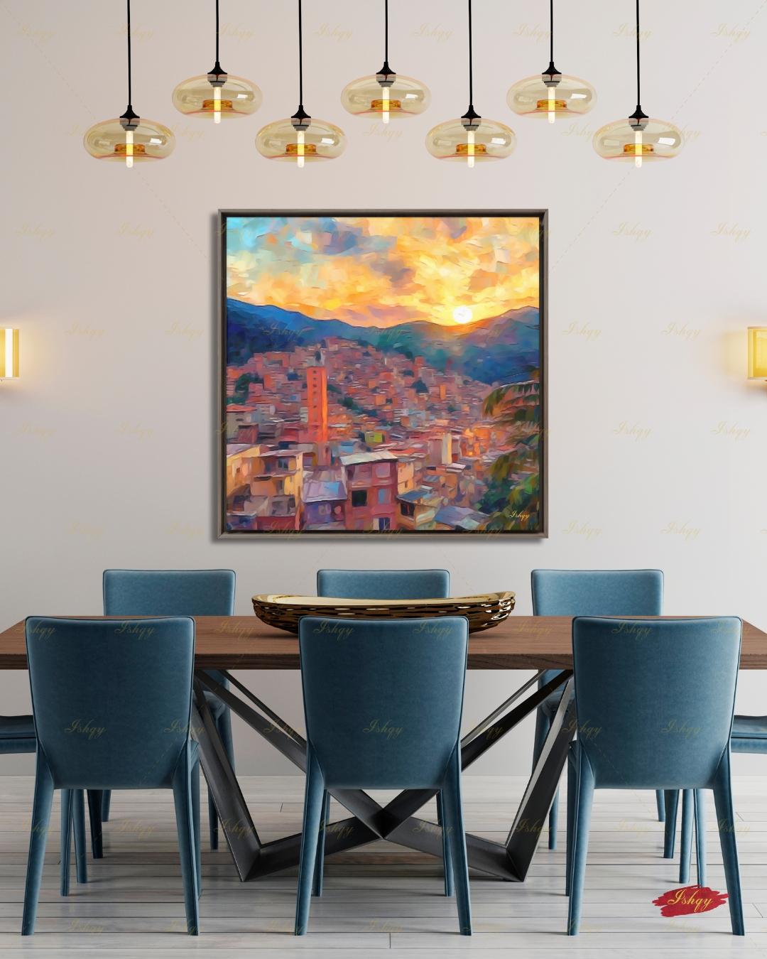 Medellin Wall Art, Colombia Sunset Cityscape Canvas Print, Andes Mountain Urban Decor, South America Travel Art, Framed Canvas Gift