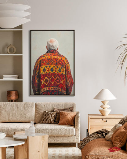 Uzbek Man Textile Art Print Canvas, Central Asian Wall Decor, Cultural Portrait Artwork, Boho Home Decor, Rustic Ethnic Pattern Canvas Art