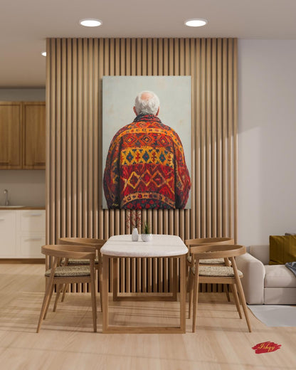 Uzbek Man Textile Art Print Canvas, Central Asian Wall Decor, Cultural Portrait Artwork, Boho Home Decor, Rustic Ethnic Pattern Canvas Art