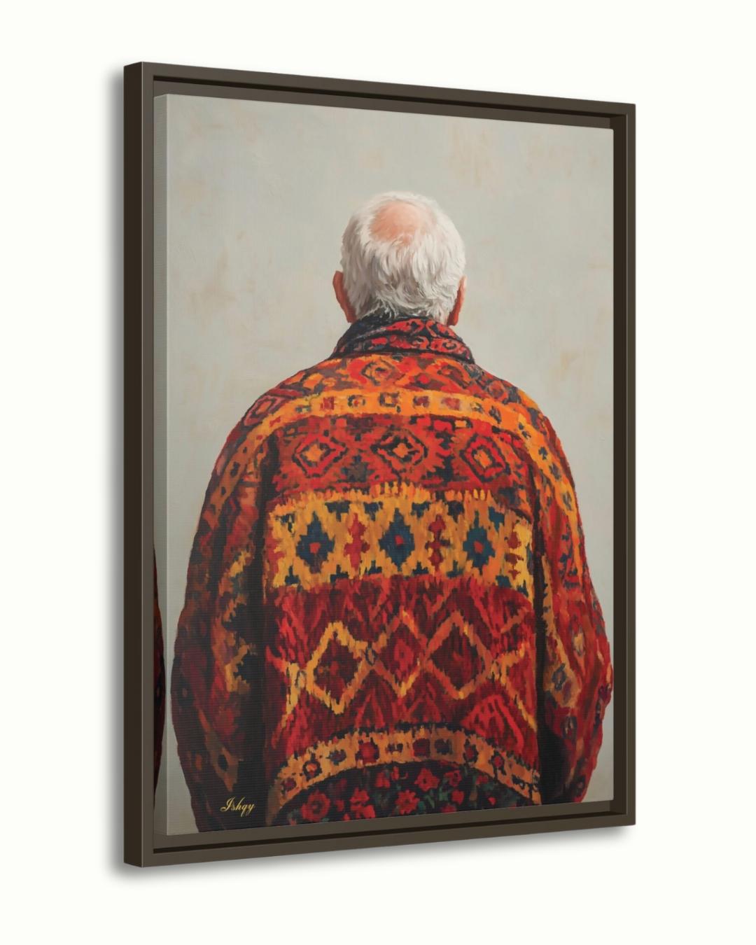 Uzbek Man Textile Art Print Canvas, Central Asian Wall Decor, Cultural Portrait Artwork, Boho Home Decor, Rustic Ethnic Pattern Canvas Art