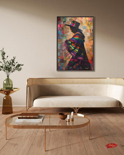 Peruvian Woman Wall Art, Andean Textile Silhouette Painting, South American Cultural Print, Boho Colorful Home Decor for Living Room Canvas