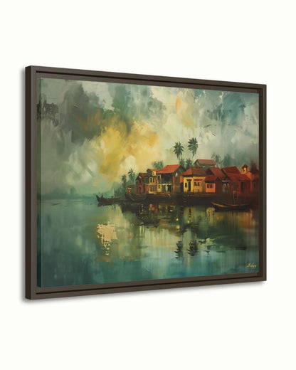 Kochi City Landscape Painting Canvas Framed Canvas, Kerala Backwaters Art Print, India Wall Art For Living Room Office Home, Coastal Decor