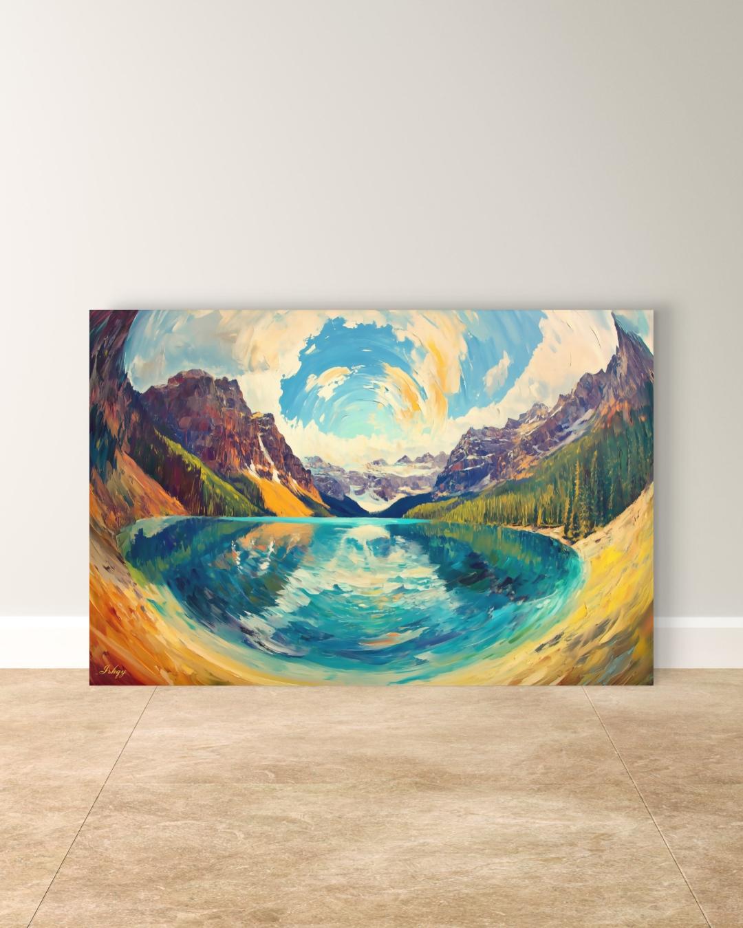 Banff Landscape Canvas Wall Art, Canadian Mountain Lake Painting, Colorful Alpine Scenery, Nature Home Decor, Large Modern Travel Art