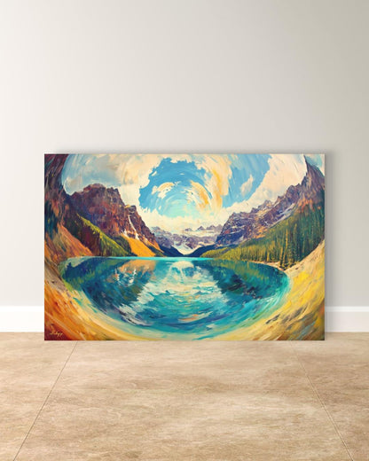 Banff Landscape Canvas Wall Art, Canadian Mountain Lake Painting, Colorful Alpine Scenery, Nature Home Decor, Large Modern Travel Art