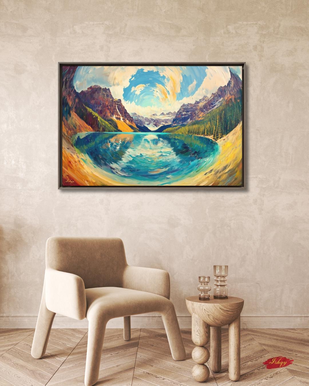 Banff Landscape Canvas Wall Art, Canadian Mountain Lake Painting, Colorful Alpine Scenery, Nature Home Decor, Large Modern Travel Art