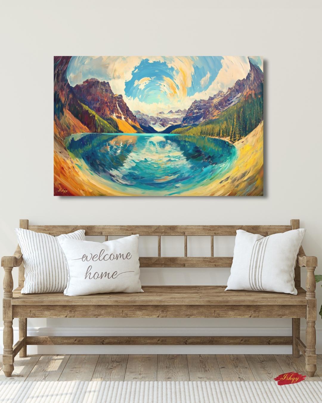 Banff Landscape Canvas Wall Art, Canadian Mountain Lake Painting, Colorful Alpine Scenery, Nature Home Decor, Large Modern Travel Art