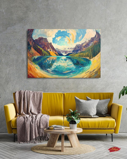Banff Landscape Canvas Wall Art, Canadian Mountain Lake Painting, Colorful Alpine Scenery, Nature Home Decor, Large Modern Travel Art