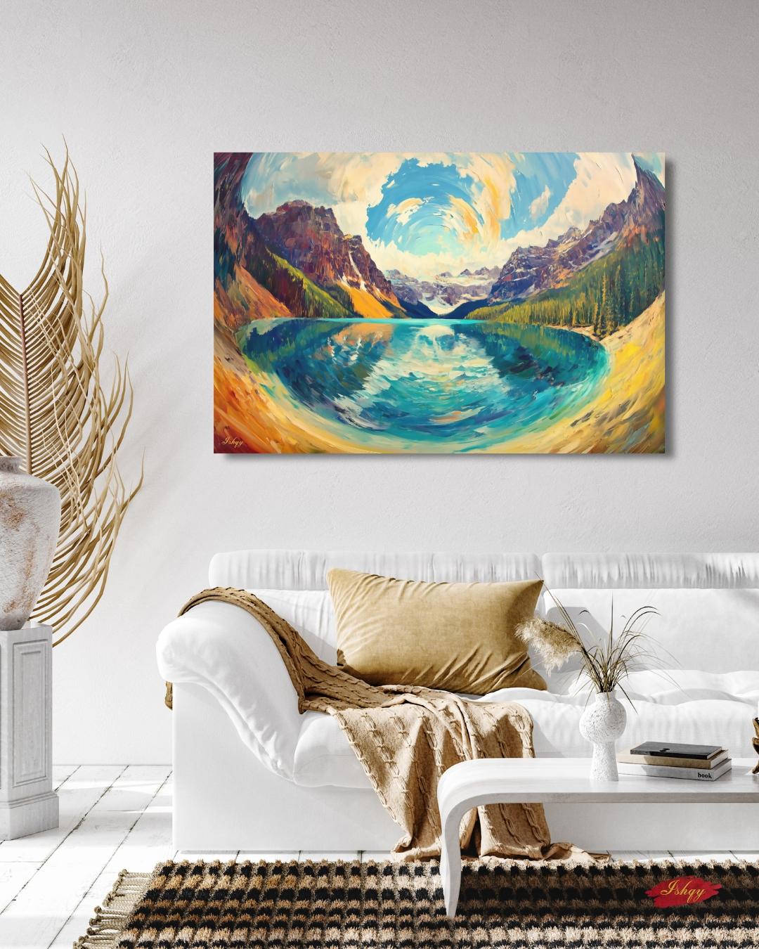 Banff Landscape Canvas Wall Art, Canadian Mountain Lake Painting, Colorful Alpine Scenery, Nature Home Decor, Large Modern Travel Art