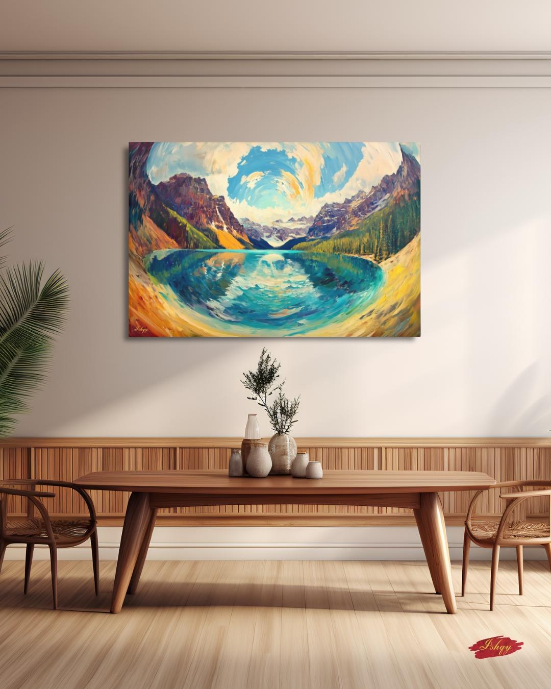 Banff Landscape Canvas Wall Art, Canadian Mountain Lake Painting, Colorful Alpine Scenery, Nature Home Decor, Large Modern Travel Art