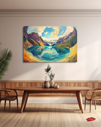 Banff Landscape Canvas Wall Art, Canadian Mountain Lake Painting, Colorful Alpine Scenery, Nature Home Decor, Large Modern Travel Art