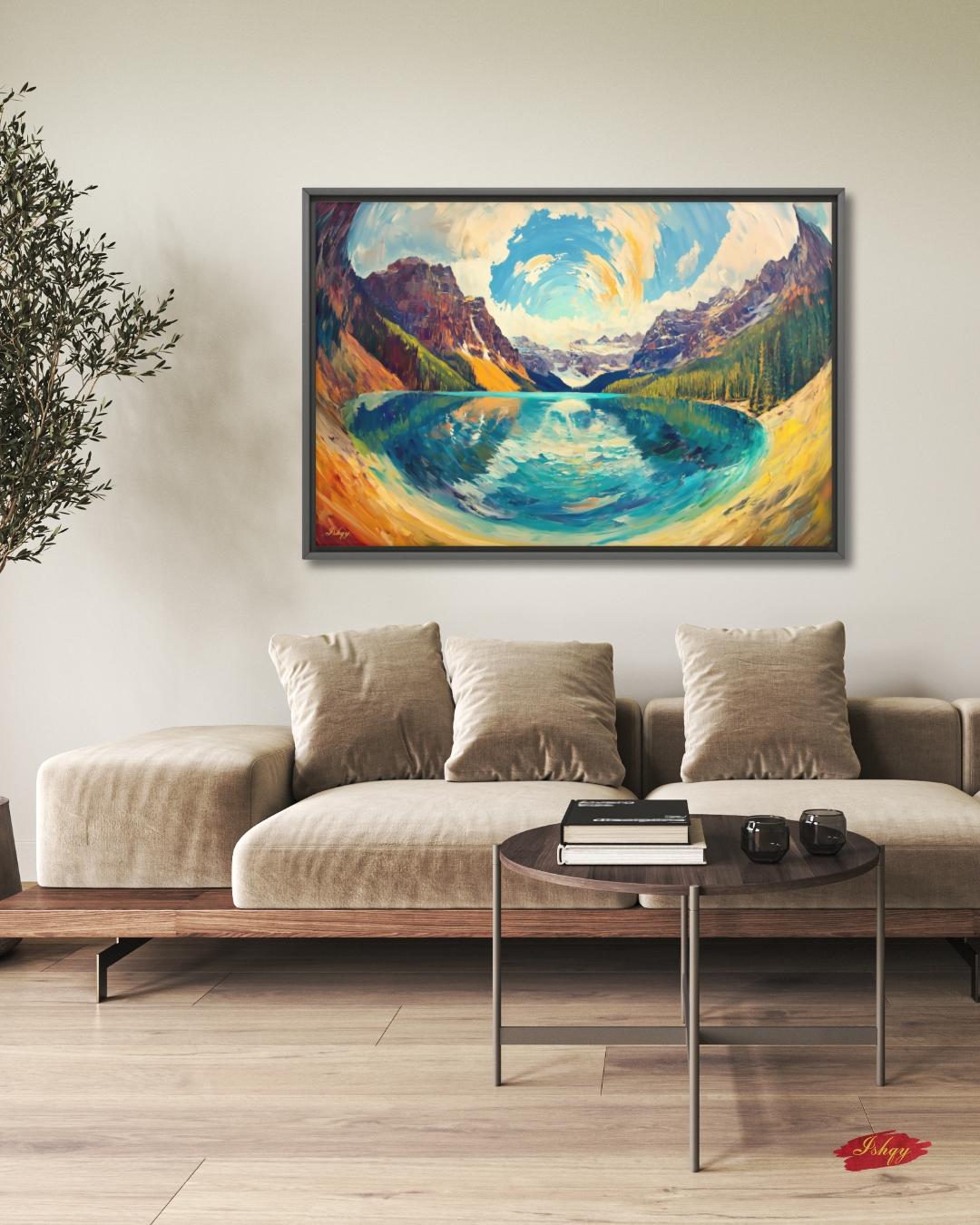 Banff Landscape Canvas Wall Art, Canadian Mountain Lake Painting, Colorful Alpine Scenery, Nature Home Decor, Large Modern Travel Art