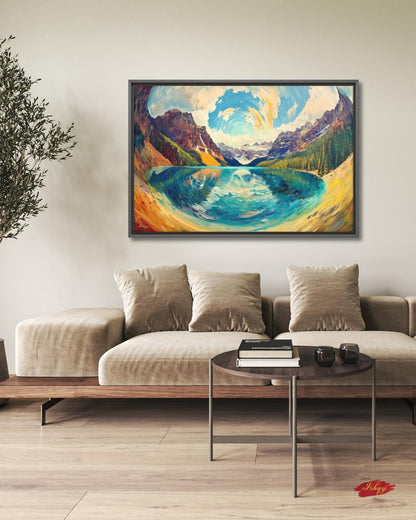 Banff Landscape Canvas Wall Art, Canadian Mountain Lake Painting, Colorful Alpine Scenery, Nature Home Decor, Large Modern Travel Art