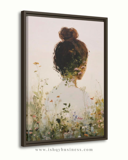 Woman Floral Wall Art, Back View Portrait Painting, Botanical Woman Canvas Art, Feminine Wall Decor, Neutral Home Art, Modern Nature Artwork