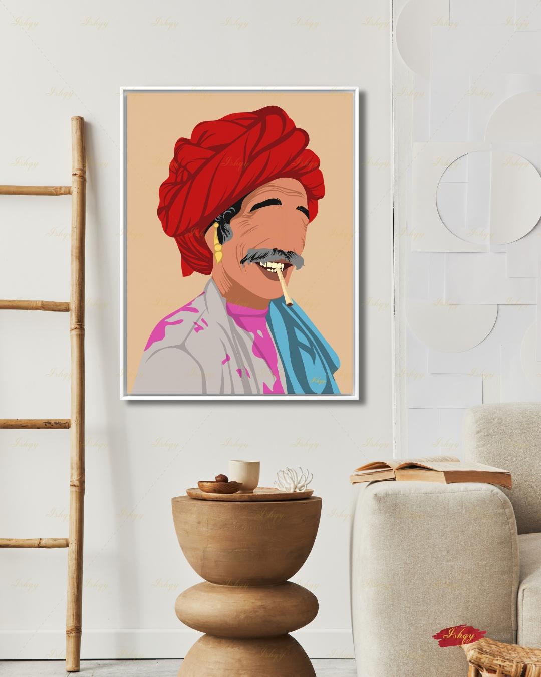 Indian Pop Art Portrait, Indian Man Painting, Indian Wall Decor, Desi Holi Gift, Canvas Wall Art, Framed Canvas Print, Extra Large Oversized