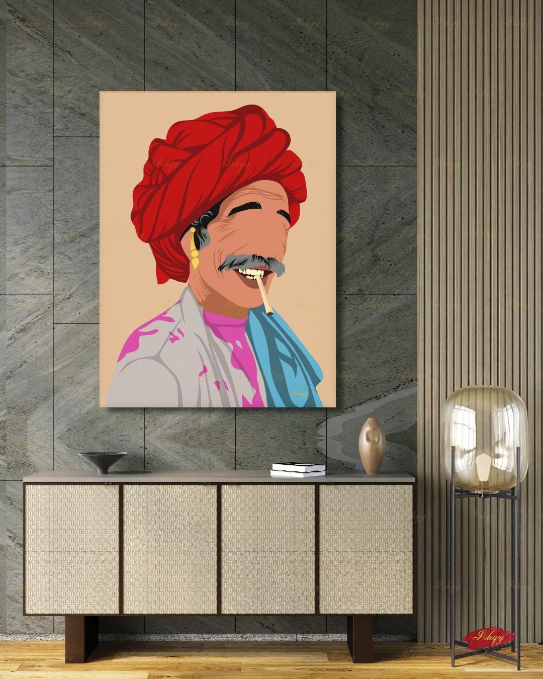 Indian Pop Art Portrait, Indian Man Painting, Indian Wall Decor, Desi Holi Gift, Canvas Wall Art, Framed Canvas Print, Extra Large Oversized