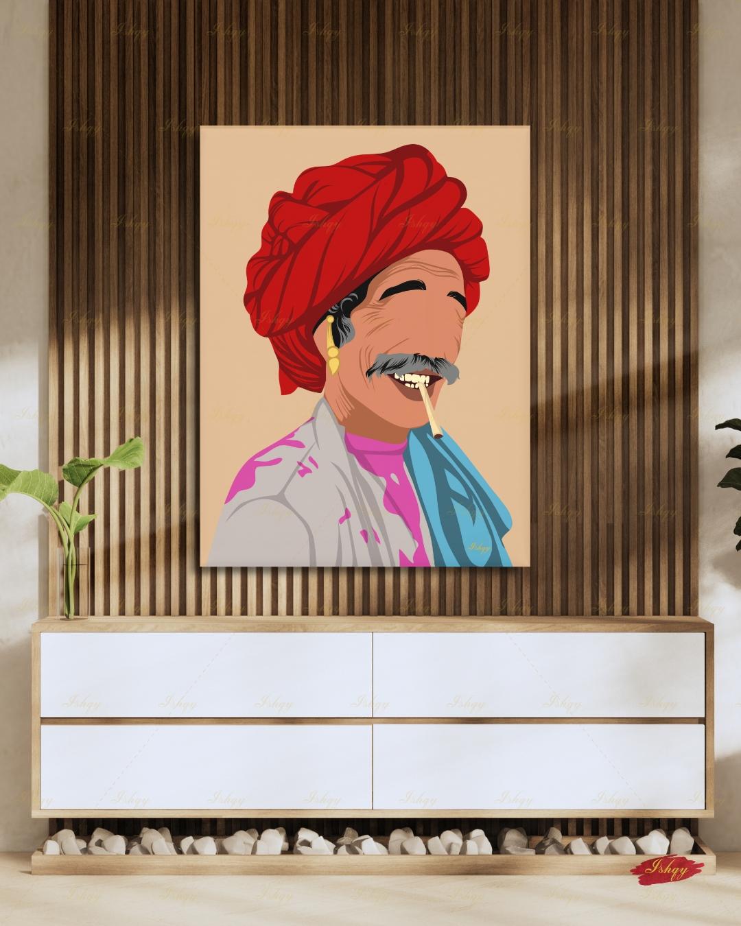 Indian Pop Art Portrait, Indian Man Painting, Indian Wall Decor, Desi Holi Gift, Canvas Wall Art, Framed Canvas Print, Extra Large Oversized
