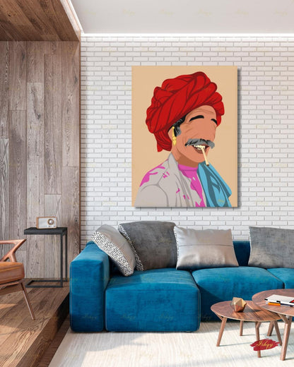 Indian Pop Art Portrait, Indian Man Painting, Indian Wall Decor, Desi Holi Gift, Canvas Wall Art, Framed Canvas Print, Extra Large Oversized