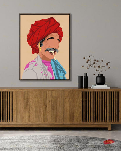 Indian Pop Art Portrait, Indian Man Painting, Indian Wall Decor, Desi Holi Gift, Canvas Wall Art, Framed Canvas Print, Extra Large Oversized