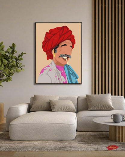 Indian Pop Art Portrait, Indian Man Painting, Indian Wall Decor, Desi Holi Gift, Canvas Wall Art, Framed Canvas Print, Extra Large Oversized