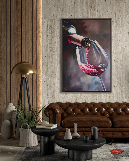 Red Wine Wall Art, Wine Pour Canvas Print, Moody Kitchen Bar Decor, Wine Lover Gift, Dining Room Framed Canvas, Housewarming Gift