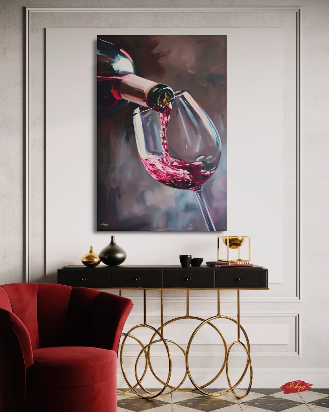 Red Wine Wall Art, Wine Pour Canvas Print, Moody Kitchen Bar Decor, Wine Lover Gift, Dining Room Framed Canvas, Housewarming Gift